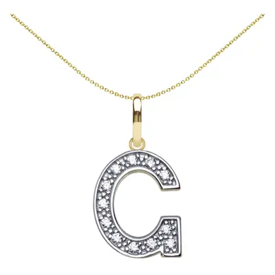 Jewelco London Solid 9ct Yellow and White Gold Cubic Zirconia 15mm San Serif Block Font Initial 