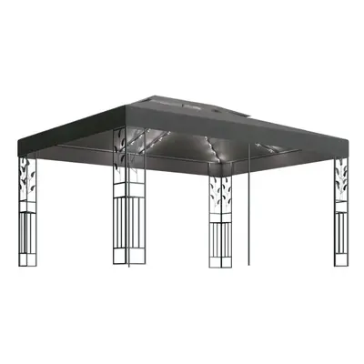 vidaXL Gazebo with Double Roof and LED String Lights 3x4m Anthracite Pavilion