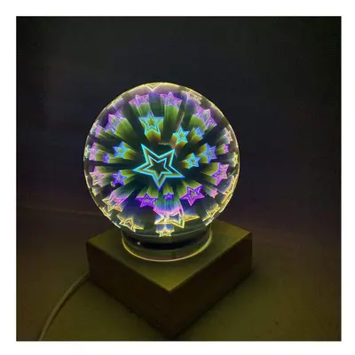 (stars) Wood Colorful 3D Magic Ball Projection Lamp Usb Power Night Light For Christmas Decorati