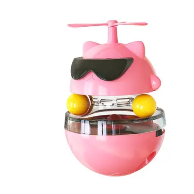 (Pink) Multifunctional Electric Cat Toy Interactive Infrared Swing Tumbler Design Food Dispensin