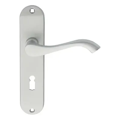 PAIR Curved Handle on Chamfered Lock Backplate x 40mm Satin Chrome