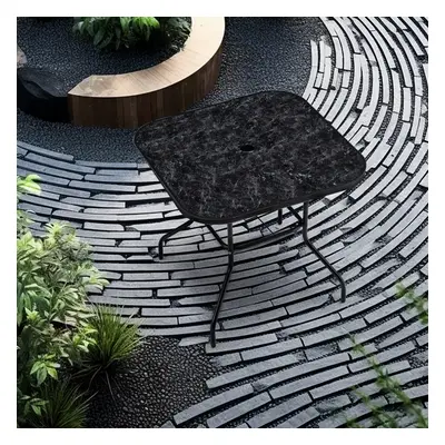 80*80CM Outdoor Garden Black White Marble Patterned Tempered Glass Square Coffee Table with Para