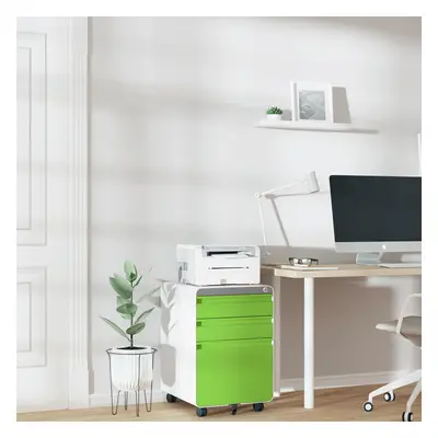 (Green) 3-Drawer Mobile Rolling File Cabinet Lockable