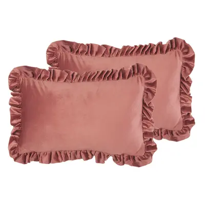 Set of Velvet Cushions with Ruffles x cm Pink KALANCHOE