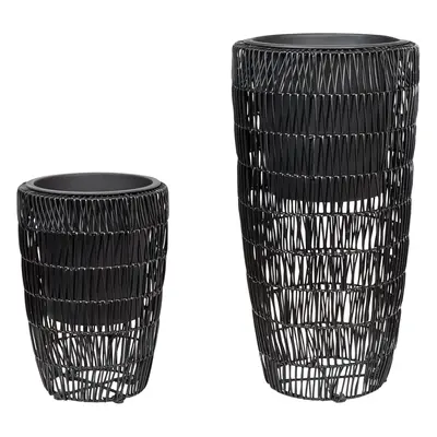 Set of Plant Pots CHELONE PE Rattan Black