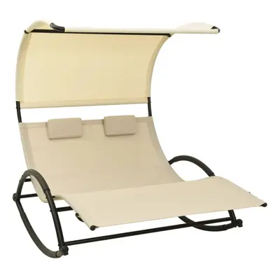 vidaXL Double Sun Lounger with Canopy Cream Double Lounger Daybed Rocking Bed