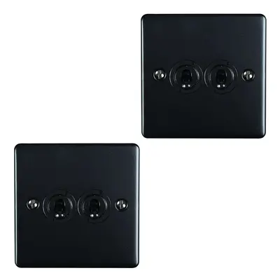 2 PACK Gang Double Retro Toggle Light Switch MATT BLACK 10A Way Plate