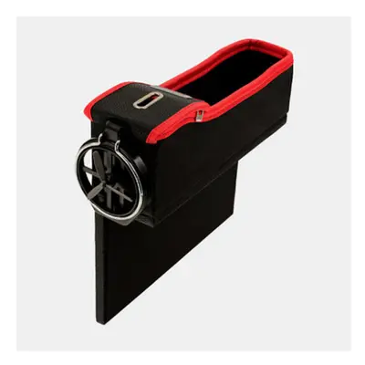 (Black Red) Car Seat Gap Storage Box Multifunction Leather Car Water Cup