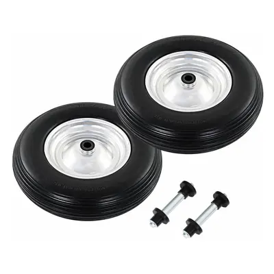 vidaXL 2x Wheelbarrow Wheels with Axles Solid PU 4.00-8 390mm Trolley Tyre