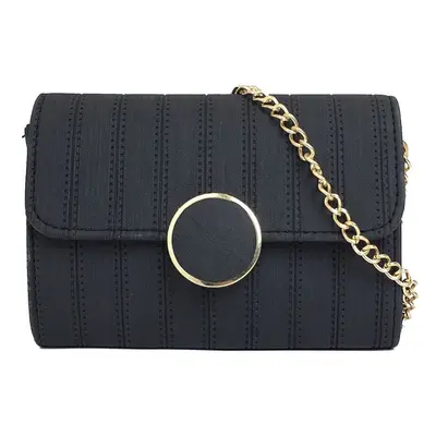 (Black) Women Shoulder Bag Crossbody Messenger Chain O-Ring Clutch Small