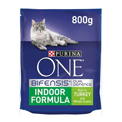 Purina ONE Indoor Dry Cat Food Turkey & Wholegrain 800g (Pack of 4)