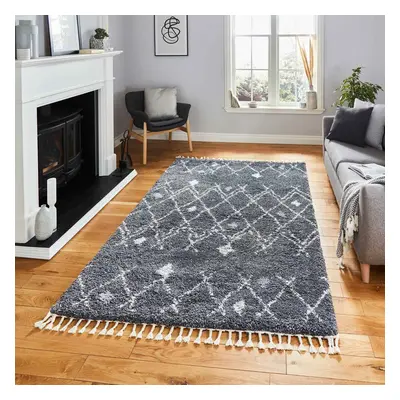 (Nordic - Grey, x cm) Tribal Shaggy Rug Scandi Living Room Bedroom Rugs Geometric Berber Style N