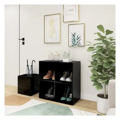 vidaXL Hall Shoe Cabinet High Gloss Black Engineered Wood Storage Organiser