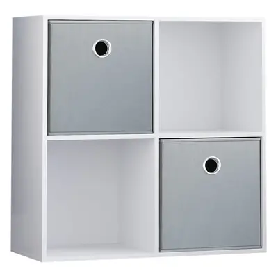 (White, Grey) Durham Cube Shelf Wood Bookcase with Baskets