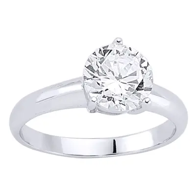 (Q) Jewelco London Ladies Rhodium Plated Sterling Silver Cubic Zirconia Claw Solitaire Engagemen