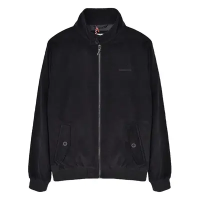 (S, Black) Lambretta Mens Corduroy Full Zip Harrington Bomber Jacket Coat - Black