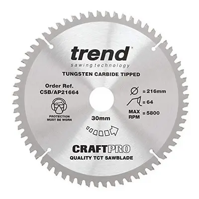 CraftPro TCT Circular Saw Blade for Mitre Saws, 216mm x Teeth x 30mm Bore, Tungsten Carbide Tipp