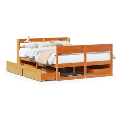 vidaXL Bed Frame without Mattress Wax Brown 135x190 cm Double Solid Wood Pine