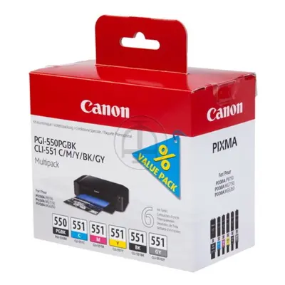 Canon Ink Cartridge, Black, Blue, Grey, Pink, Yellow, 6496B005