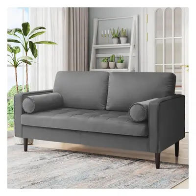 (Grey) 2-Seat Velvet Sofa with Bolster Pillows