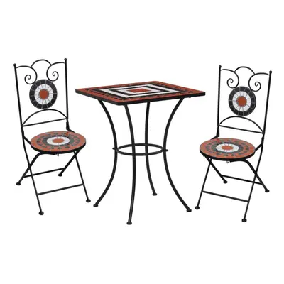 vidaXL 3x Mosaic Bistro Set Ceramic Tile Terracotta and White Patio Pub Table