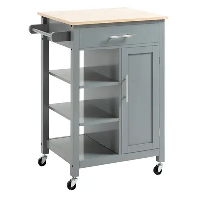 HOMCOM Compact Kitchen Trolley Utility Cart on Wheels with Open Shelf Grey