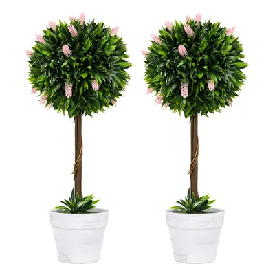 HOMCOM Set of Potted Artificial Plants Ball Tree with Flowers, Pink