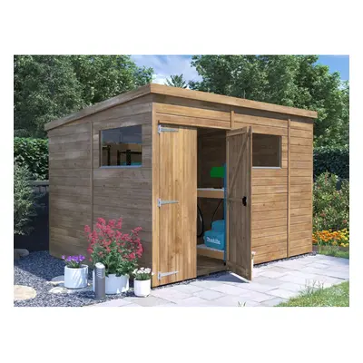 Dunster House Wooden Garden Shed 3m x 2.4m Outdoor Storage Building Overlord with Pent Roof and 