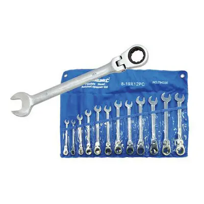 12 Piece 8mm 19mm Flexible Head Ratchet Spanner Set Degree Pivoting Head