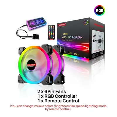 (2x 6PIN Fans +1x RGB Controller + 1x Remote Control) 120mm Computer PC Cooler Cooling Fan RGB L