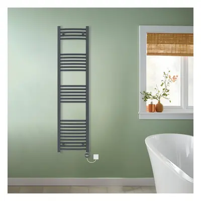 (Anthracite, 1600x400mm) NRG Prefilled Thermostatic Electric Curved Heated Towel Rail Radiator