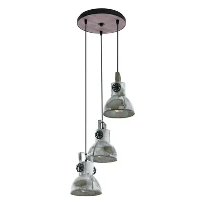 Hanging Ceiling Pendant Light Black & Raw Steel 3x 40W E27 Industrial Feature