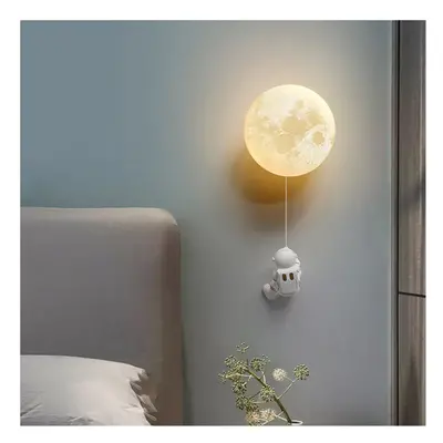 (Moon Lampshade) Moon Wall Lamp Modern Simple Creative Astronaut Cartoon Wall Lights 3-Level Dim