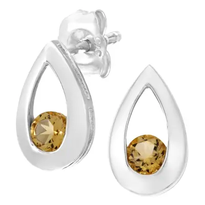 Jewelco London 9ct White Gold Round 1/4ct Citrine Teardrop Drop Earrings - PE0AXL1804WCT