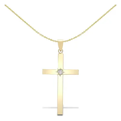 Jewelco London Men's Solid 9ct Yellow Gold Gypsy Set Round I SI2 0.1ct Diamond Solitaire Cross P