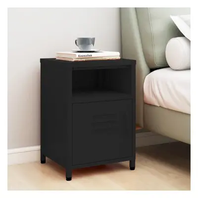 vidaXL Nightstand Black Steel Home Bedroom Bedside Bed Side Storage Cabinet