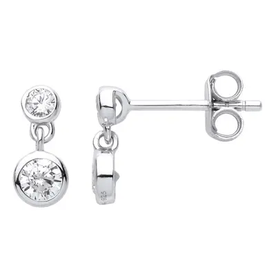 Jewelco London Ladies Rhodium Plated Sterling Silver CZ Double Solitaire Bubbles Drop Earrings -