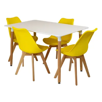 (Yellow) Charles Jacobs Rectangular Dining Table Set Four Dinner Kitchen Chairs White Solid Beec