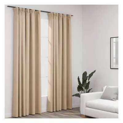 vidaXL Linen-Look Blackout Curtains with Hooks pcs Beige 140x245 cm