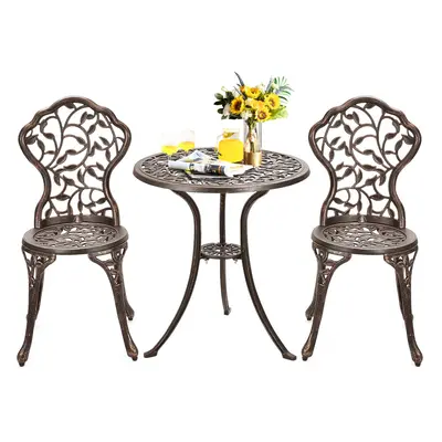 3pcs Outdoor Bistro Set Leaf Design Antique Bronze Table and Chairs