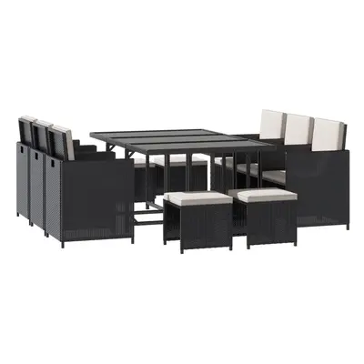 Outsunny Seater Cube Rattan Dining Set W/ Cushions Glass Top Table Black