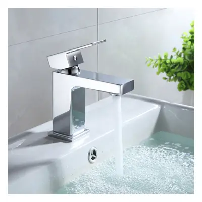 Cube Square Single Lever Bathroom Basin Mono Mixer Chrome Tap With Free Waste