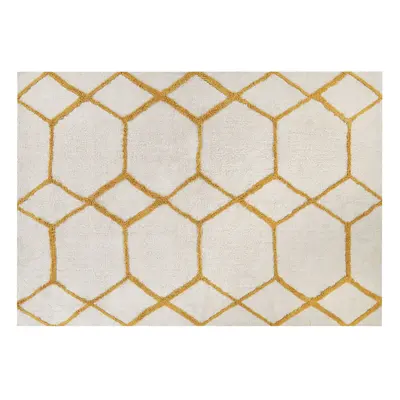 Shaggy Cotton Area Rug x cm Off-White and Yellow BEYLER