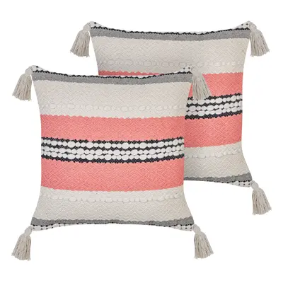 Set of Cushions Striped EUPHORBIA Cotton x cm Beige