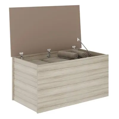 Nevada Storage Blanket Box Ottoman Oyster Gloss and Light Oak Effect Veneer