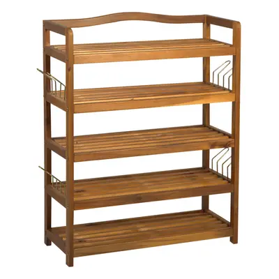 HOMCOM 5-Tier Shoe Rack Acacia Wood Shoe Storage Shelf for Entryway Bedroom Teak