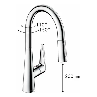 hansgrohe Talis kitchen tap mm high with pull out spray, swivel spout and spray patterns, chrome