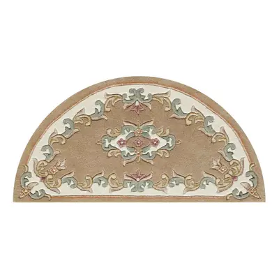 (BEIGE, Half Moon : 69x137cm) Traditional Pure Wool Rugs Hall Runner Round Circle Half Moon Mat 