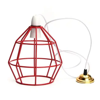 (Red) Vintage Industrial Style Metal Cage Wire Frame Ceiling Pendant Light Lamp Shades 110-240V