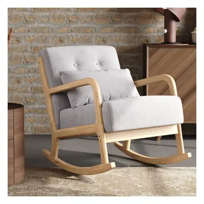 Linen Rocking Chair Upholstered Seat Lounge Chair With Pillow